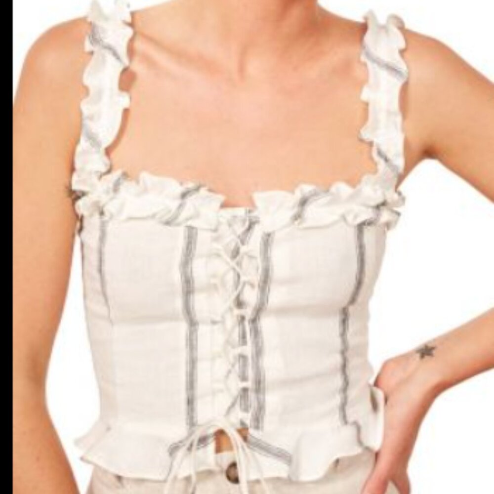 Reformation bayley lace up crop ruffle top size 4